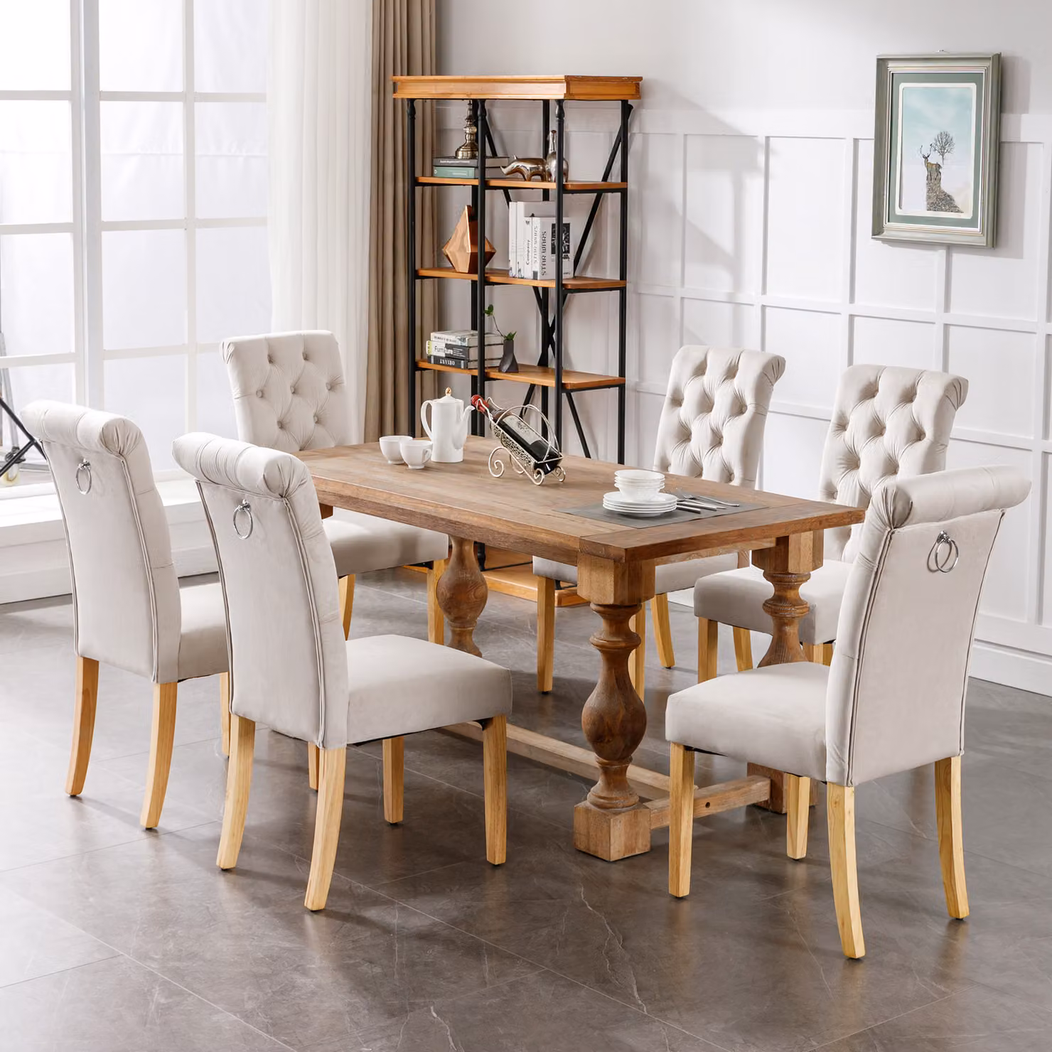 Set di 4 sedie per sala da pranzo Flieks, sedia da cucina con gambe in legno massiccio, sedia da soggiorno imbottita con schienale, sedia da pranzo cucina soggiorno, beige