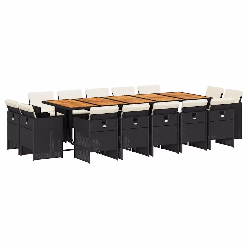 Set da pranzo da giardino vidaXL in polyrattan e legno di acacia nero con 15 pezzi e cuscini – 2