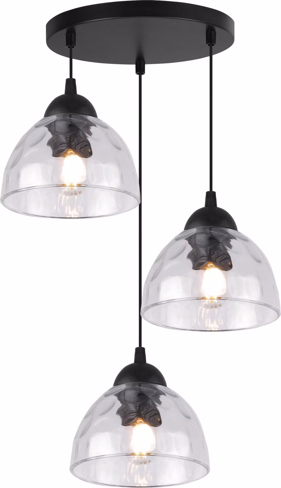 Lampada a sospensione Venice a 3 luci con paralumi in vetro trasparente E27