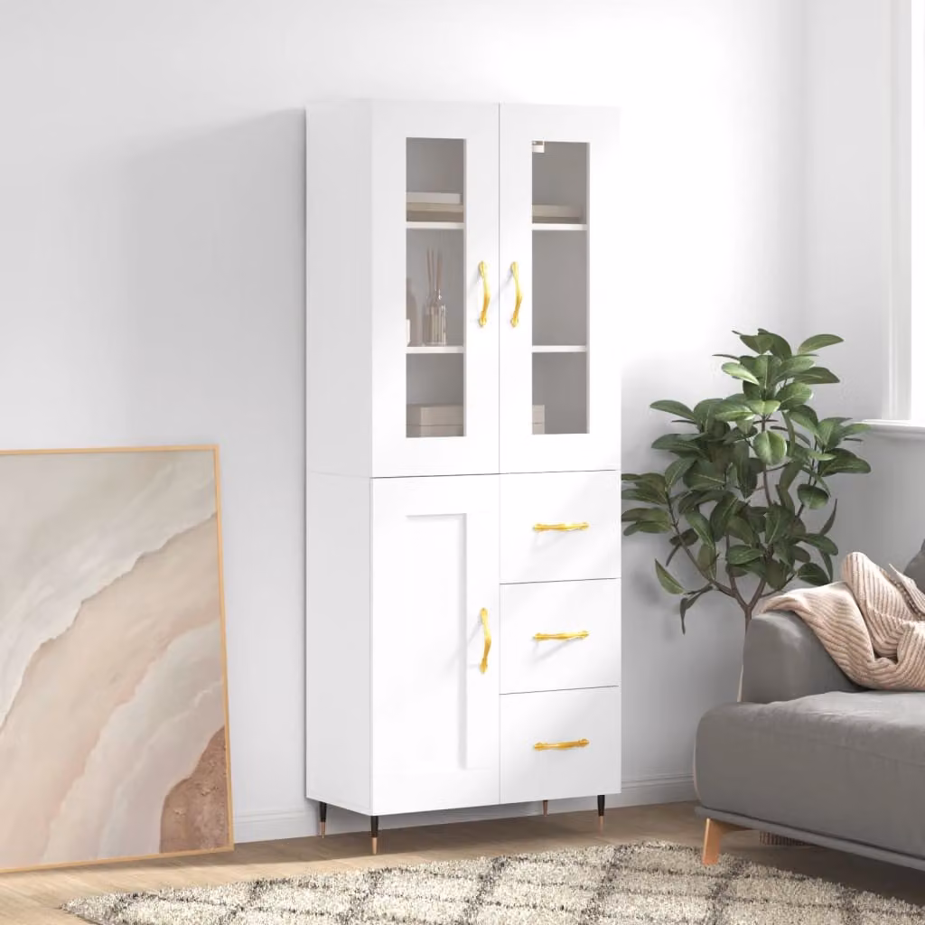 Credenza bianca vidaXL in stile rustico con ante a battente e ripiani interni, L 69,5 cm x P 34 cm x H 180 cm