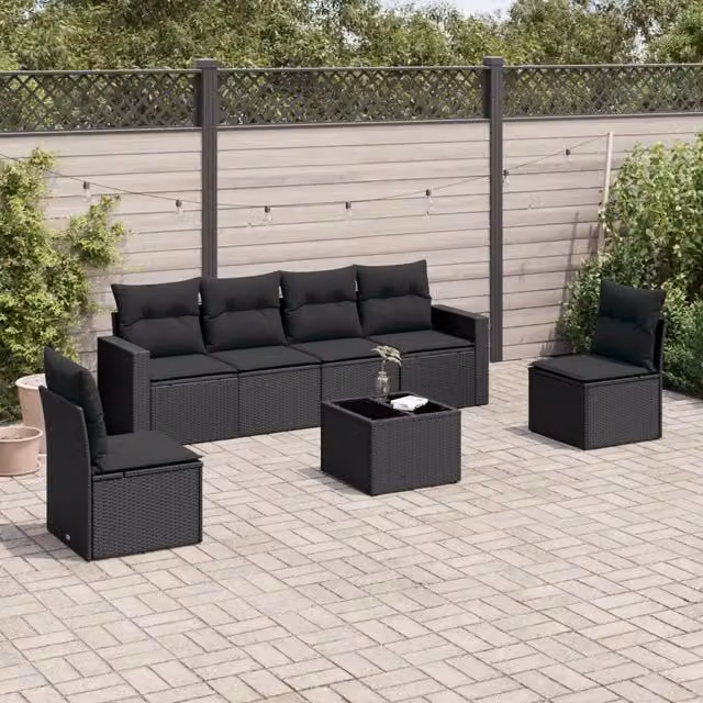 Set Divani da Giardino con Cuscini 7pz Nero Polyrattan 3218805
