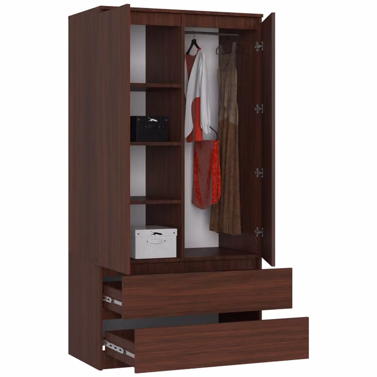 Armadio S90 da 90 cm, guardaroba a 2 ante e 2 cassetti, altezza 180 cm, CLP