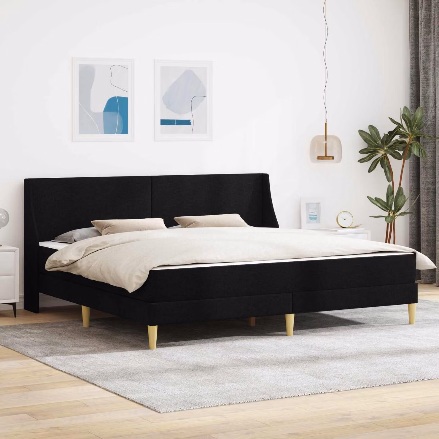Letto moderno vidaXL con materasso in schiuma e struttura imbottita in tessuto nero L: 180 cm, P: 200 cm, H: 102 cm