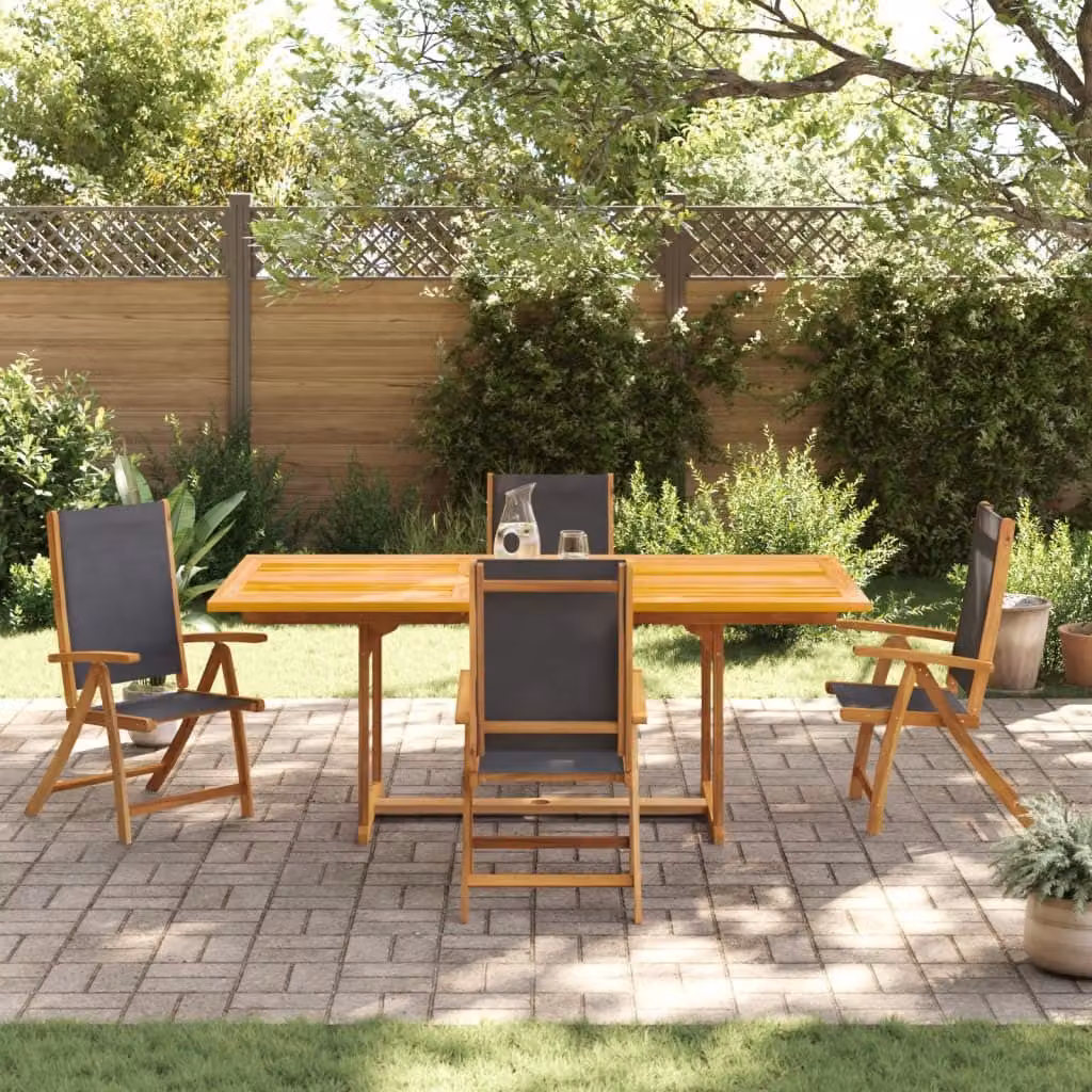 Set Pranzo da Giardino 5pz Legno Massello di Acacia e Textilene