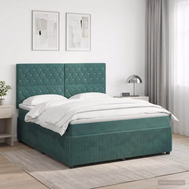 Letto a molle con materasso verde scuro 160 x 200 cm in velluto