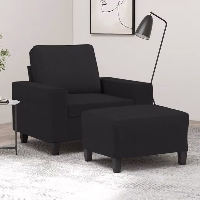 Poltrona relax con poggiapiedi vidaXL in tessuto nero con braccioli e struttura in metallo e MDF