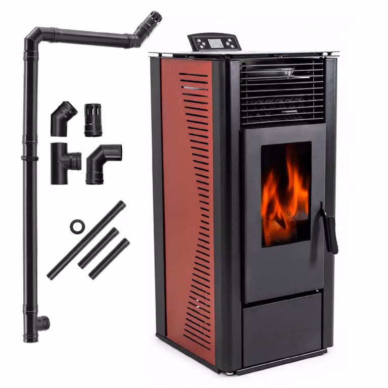 THUNDER® | KARMEN RED | Stufa a pellet | 10 kW | Set di tubi di collegamento Ø 80 mm | rosso
