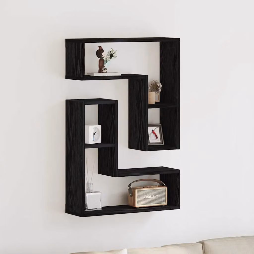 Set di 2 scaffali da parete moderni vidaXL in nero opaco L 50 cm x P 15 cm x H 85 cm