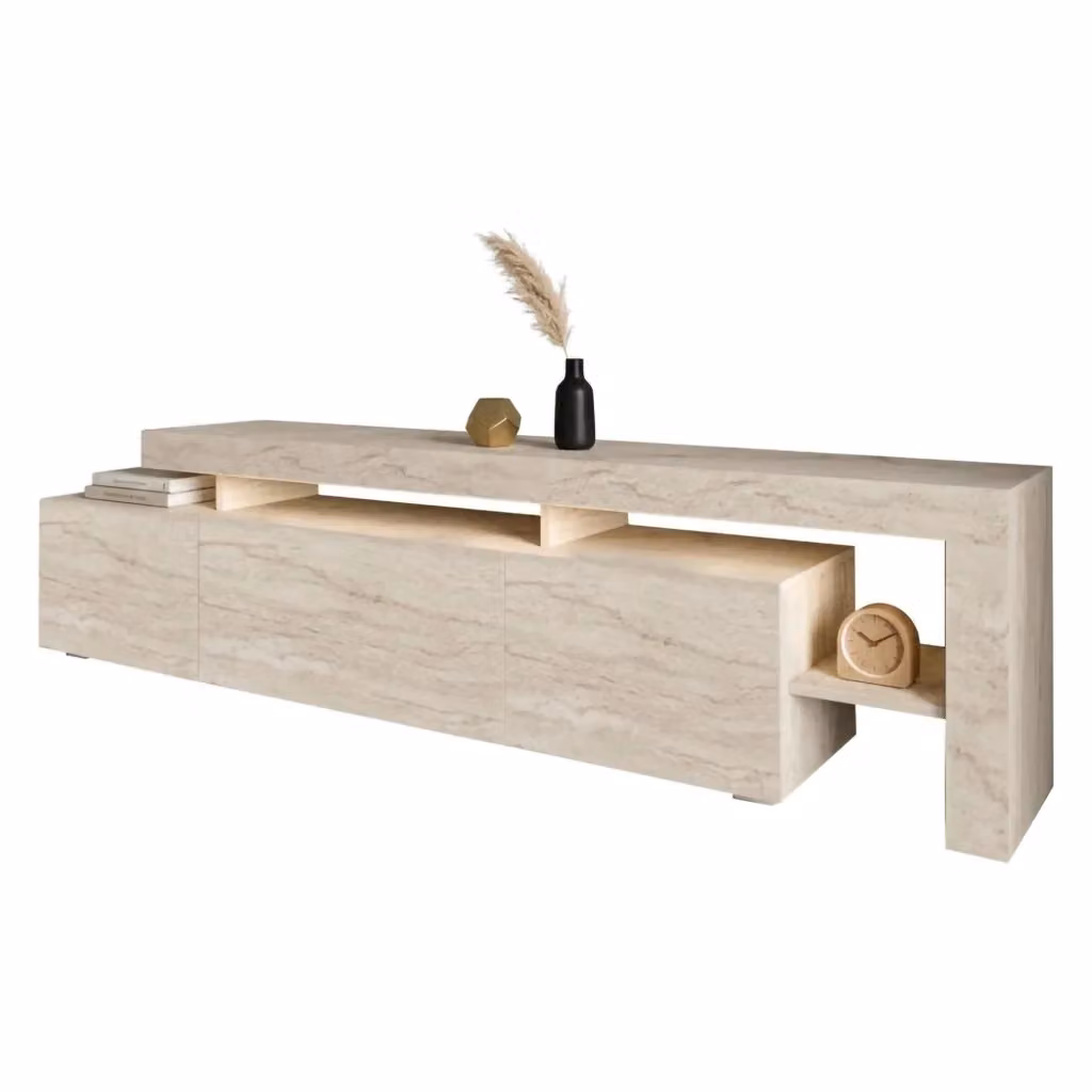 Mobile Porta TV Trasacco DMORA con un Ripiano, Colore Beige Marmo, L: 192 cm, P: 37 cm, H: 53 cm – 2