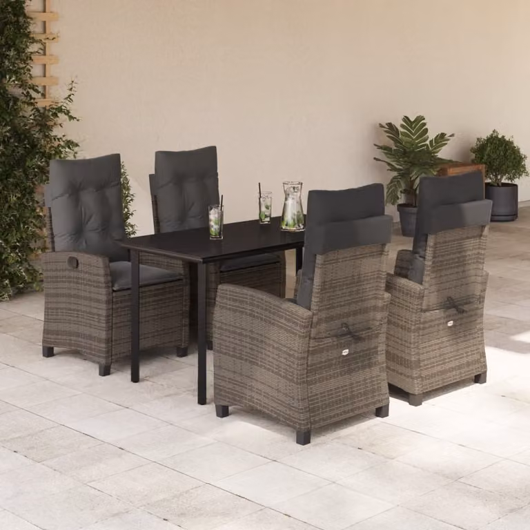vidaXL Set da Pranzo da Giardino 5 pz in Polyrattan e Vetro Grigio e Nero