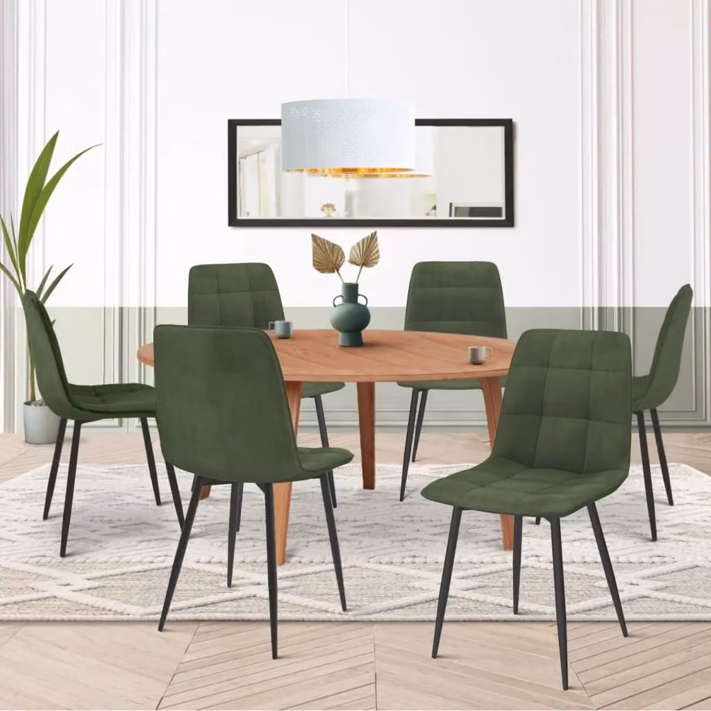Set di 6 sedie da pranzo MILA IDMarket in velluto verde cachi con struttura in metallo – 2