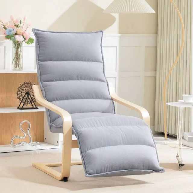 Poltrona relax WISHDOR in velluto grigio con poggiapiedi regolabile e movimento oscillante, L: 67 cm, P: 105 cm, H: 67 cm