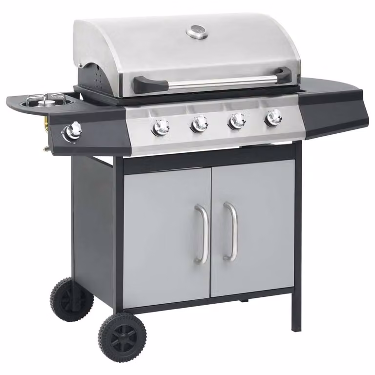 vidaXL Barbecue a gas 4+1 fiamme nero e argento acciaio e acciaio inox