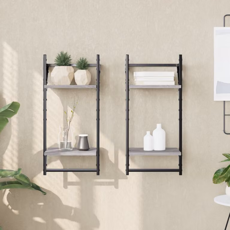 vidaXL Set di 2 Mensole a Parete con Aste in Stile Industriale, Grigio Sonoma, L 30 cm x P 25 cm x H 65 cm