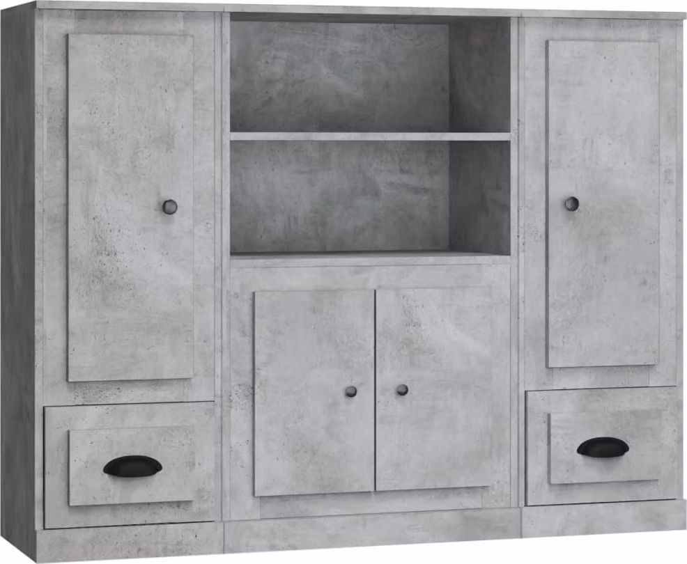 Credenze 3 pz Grigio Cemento in Legno Multistrato