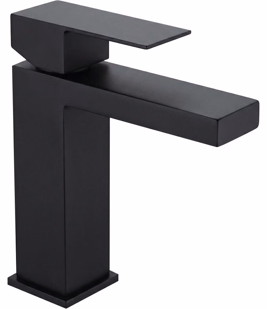 Miscelatore monocomando per lavabo, modello Velar, finitura nera opaca, design basso
