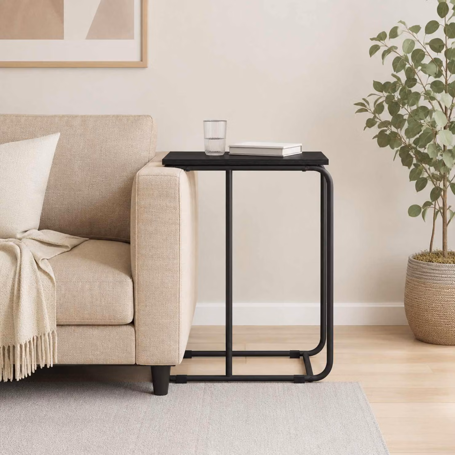 vidaXL Tavolo laterale moderno in legno e metallo nero L/P/H: 40 x 31 x 55 cm