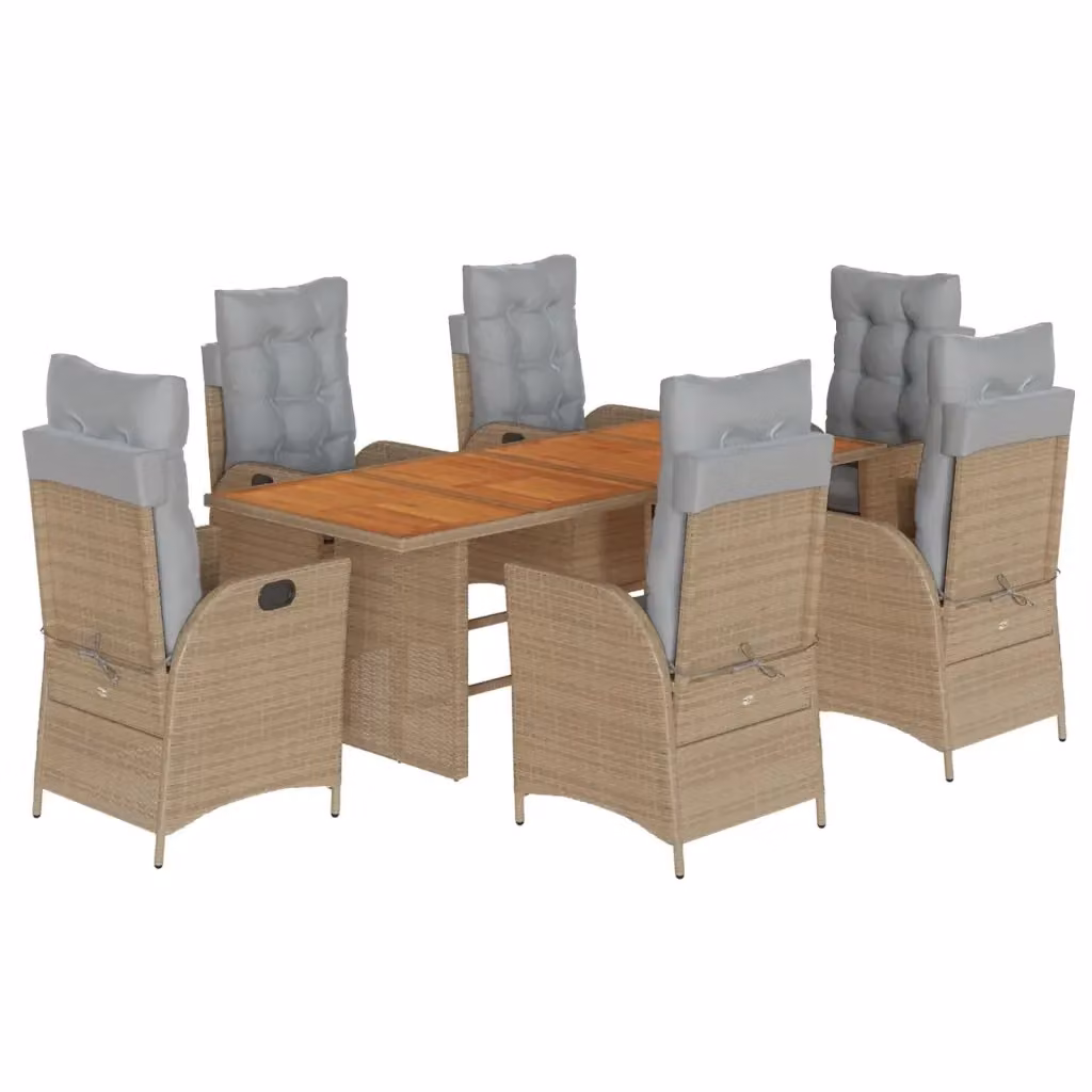 Set da pranzo da giardino vidaXL in legno di acacia oliato e polyrattan con 7 pezzi e cuscini beige e grigi – 2