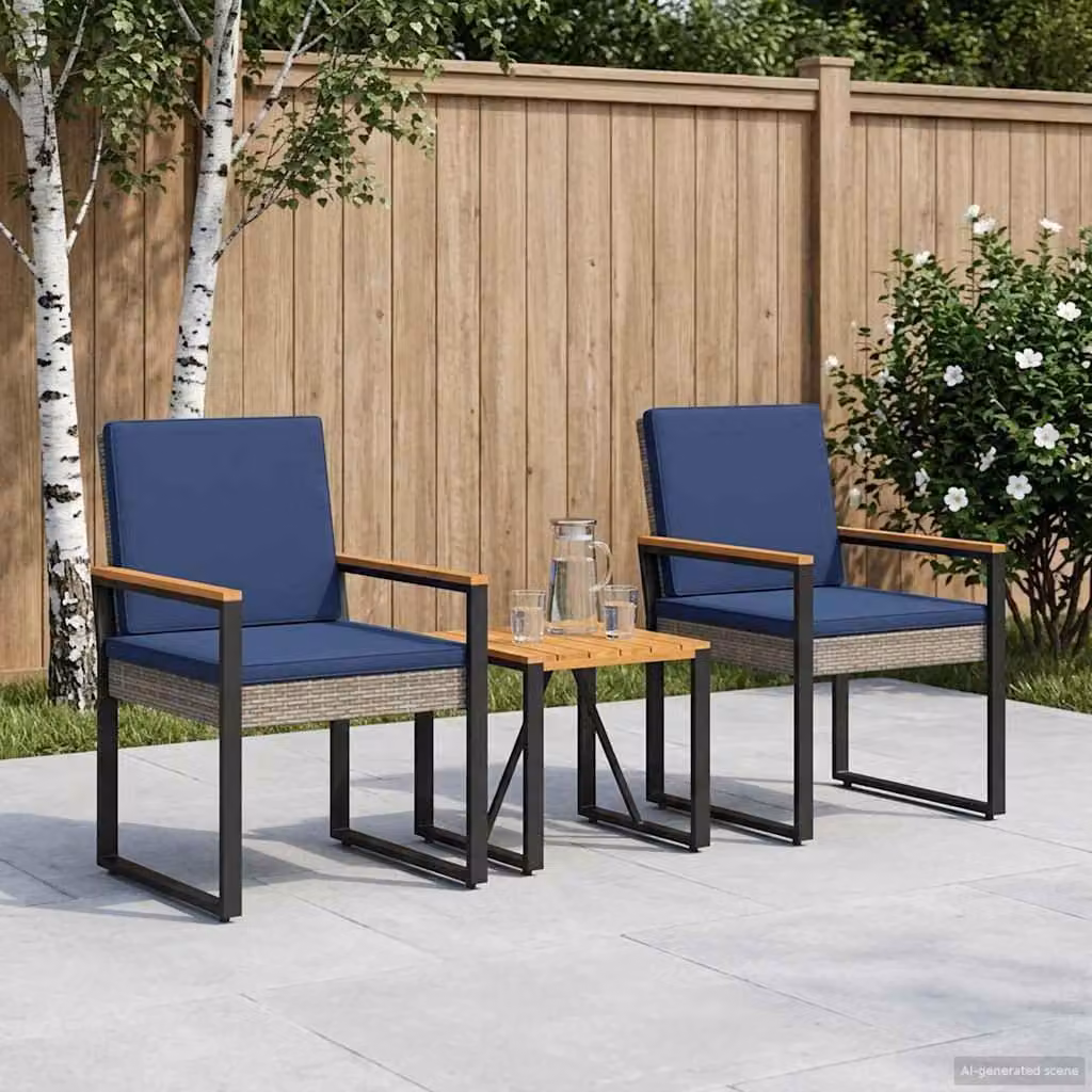 Maison Exclusive - Set di mobili da giardino, 3 pezzi, grigio e blu navy, in rattan sintetico