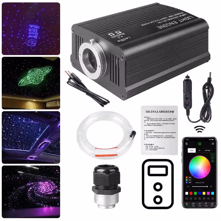 Lampada a soffitto a fibra ottica con effetto cielo stellato, controllo Bluetooth, funzione di sincronizzazione musicale, confezione singola, 500 pezzi, lunghezza cavo 2 metri