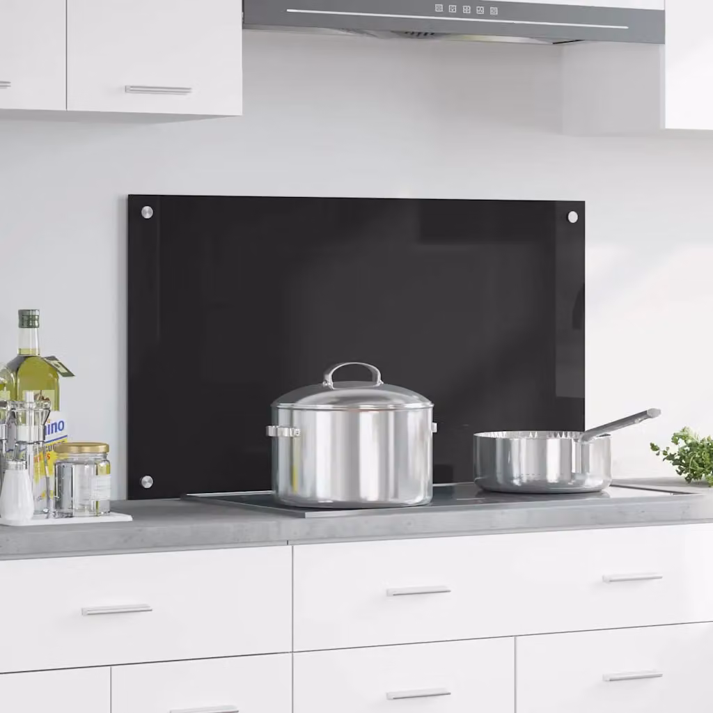 Schienale da cucina vidaXL in vetro temperato nero L 90 cm x H 50 cm