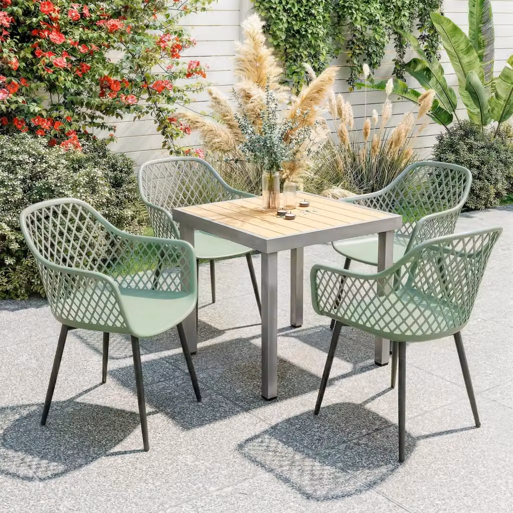 Set di 4 sedie da giardino Giordanoshop verdi con braccioli in metallo e plastica e schienale geometrico L/P/H: 56 x 51 x 84 cm – 2
