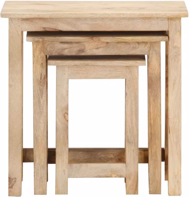 Set di 3 tavolini impilabili vidaXL in legno di mango color marrone e oro con piano quadrato e finitura antica