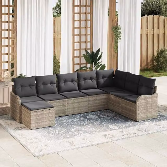 Set Divano da Giardino 8 pz Grigio chiaro polyrattan 3345822