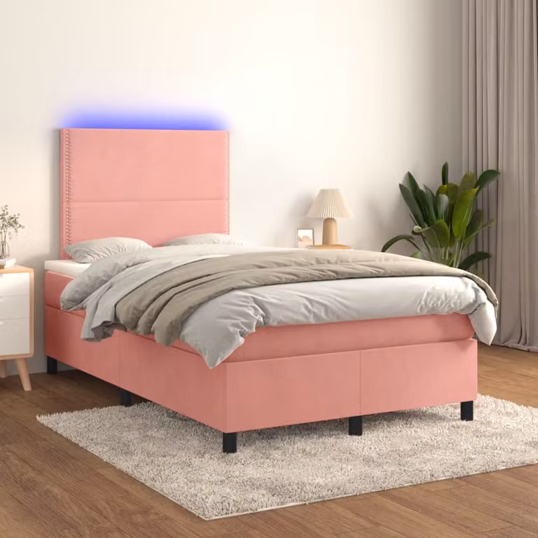 Letto Ibrido con Materasso a Molle Insacchettate vidaXL in Velluto Rosa e Bianco con Illuminazione LED e Porta USB L/P: 200 x 120 cm