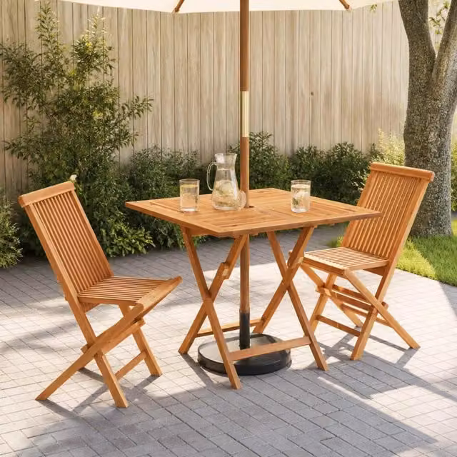 Set Bistro da Giardino Pieghevole 3 Pezzi vidaXL in Legno di Teak Marrone – 1