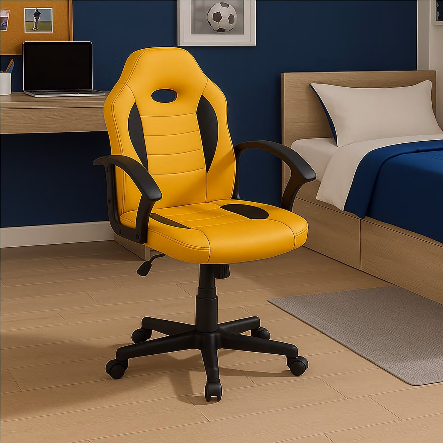 Sedia da scrivania Junior regolabile in altezza, sedia girevole ergonomica gialla