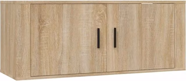 Elegante mobile TV a parete moderno con vano contenitore 100 x 34 x 40 cm realizzato in legno composito di rovere Sonoma 02_0048289