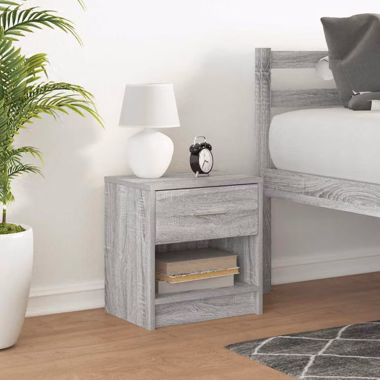 Comodino con Cassetto vidaXL Grigio e Nero Moderno L: 39 cm, P: 28 cm, H: 41 cm