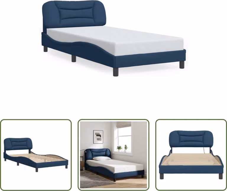 The Living Store Struttura letto con testiera blu 100x200 cm in tessuto