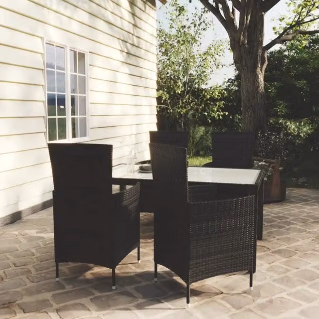 Set da pranzo da giardino vidaXL in polyrattan nero con 5 pezzi e piano in vetro – 1