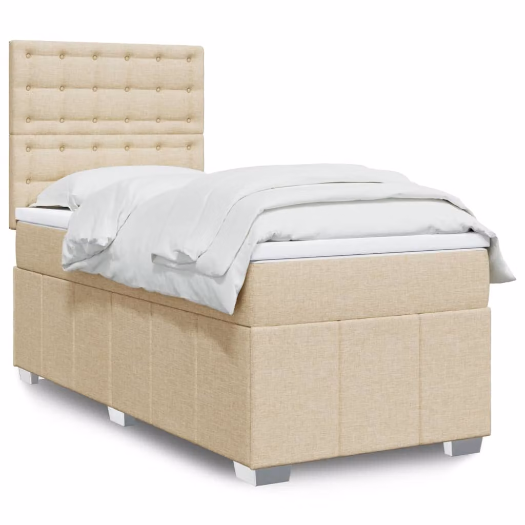 vidaXL Giroletto a Molle Ibrido con Materasso in Tessuto Beige e Bianco L/P/H: 90 x 200 cm
