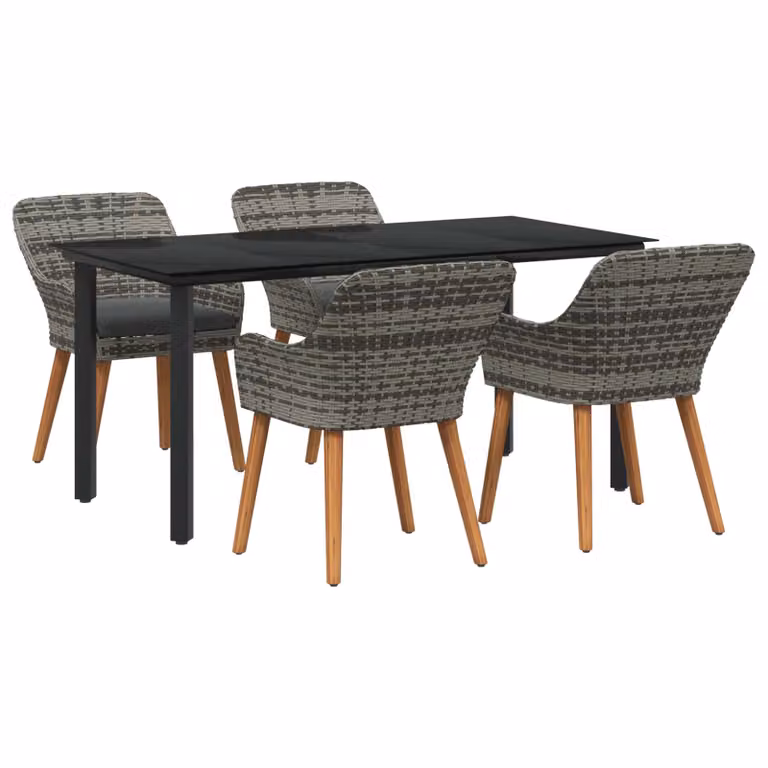 Set da pranzo per giardino e terrazzo vidaXL in polyrattan e vetro grigio, 5 pezzi