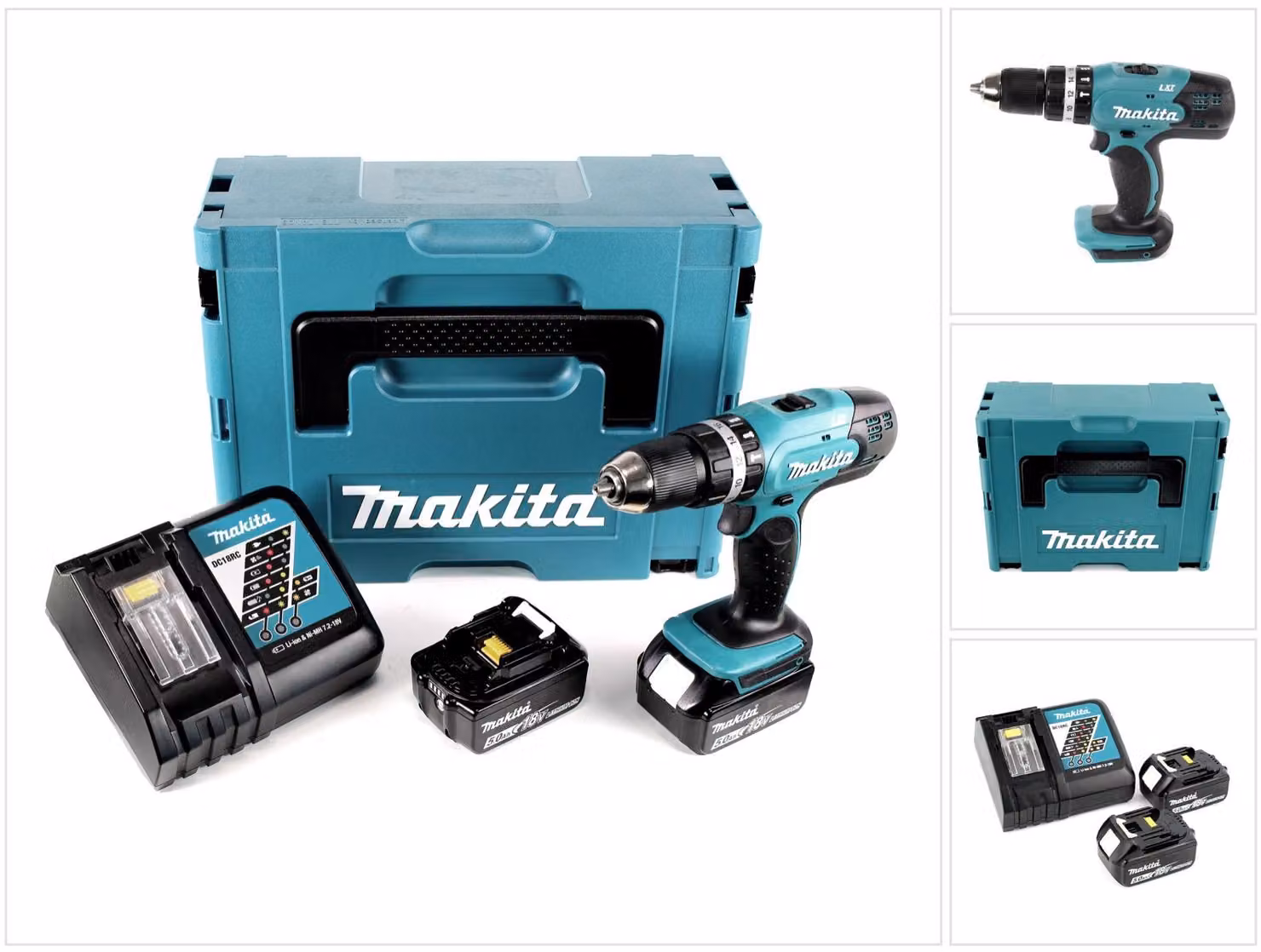 Trapano a percussione a batteria Makita DHP 453 RTJ 18V 42Nm + 2x batterie ricaricabili 5.0Ah+ caricabatterie in Makpac 2