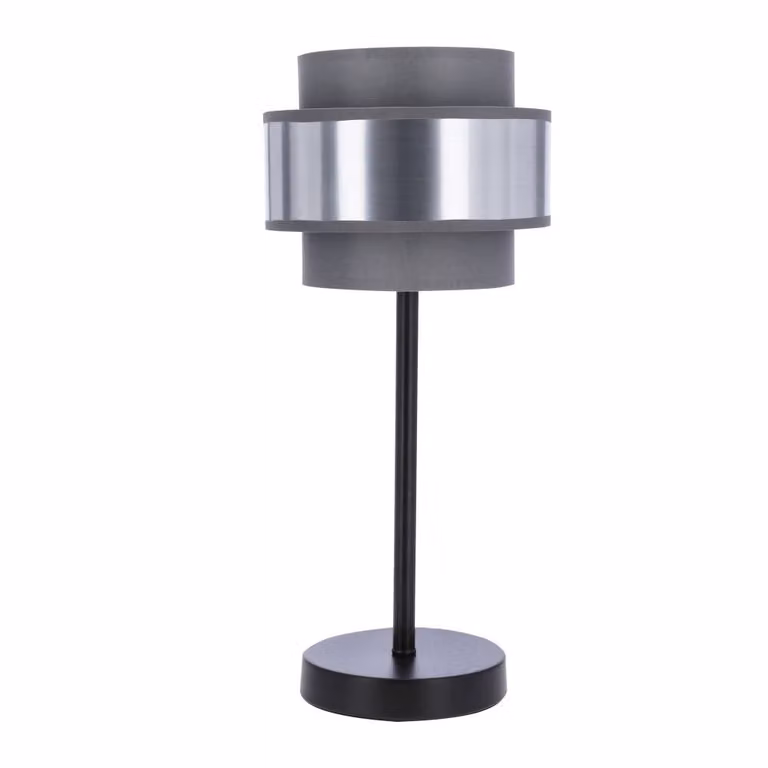 Lampada da tavolo rotonda moderna HARE - 1xE27, 60 W, nera / argento / grigia
