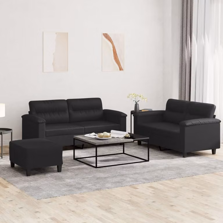 vidaXL Set di Divani 3 pz in Similpelle Nero con Cuscini per Soggiorno Moderno
