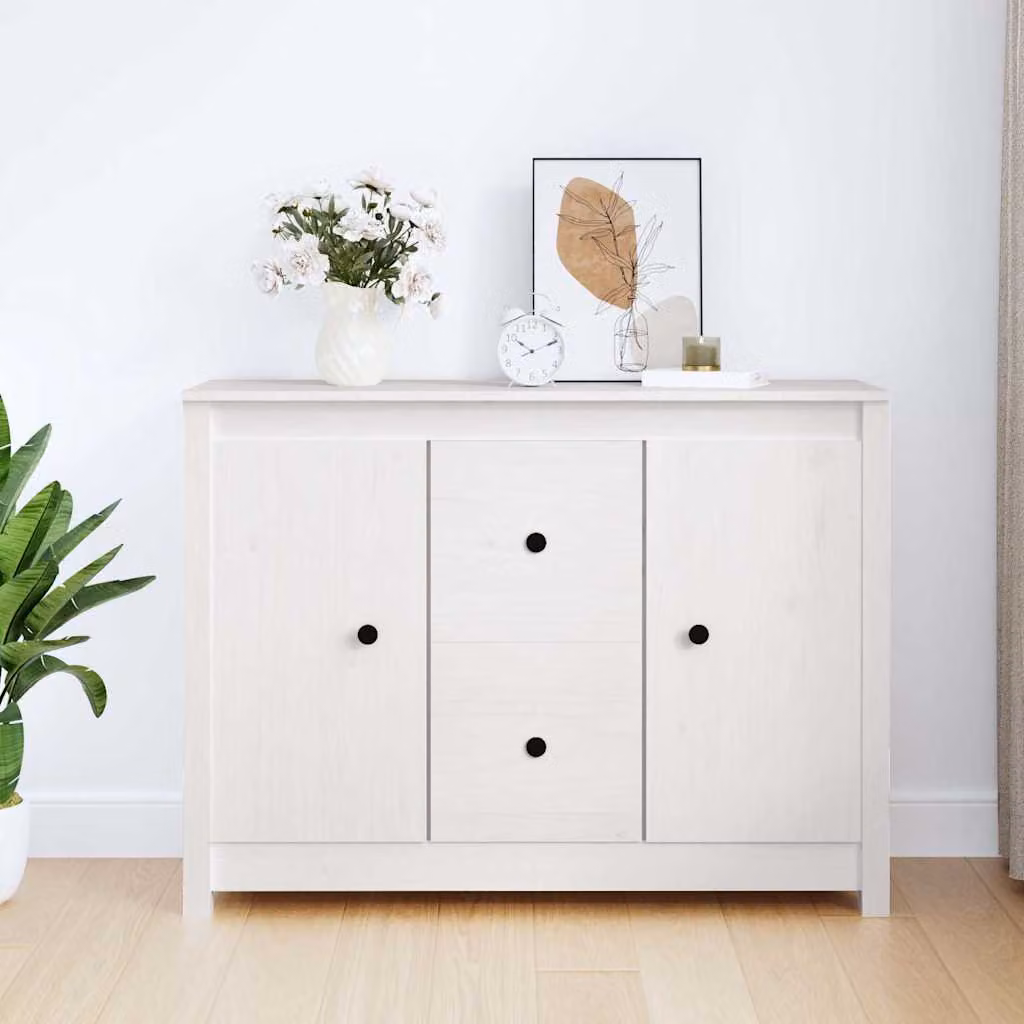 vidaXL Credenza Bianca in Legno Massello di Pino L: 100 cm, P: 35 cm, H: 74 cm