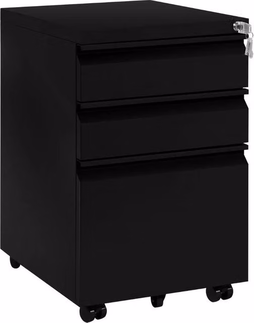 Cassettiere su Rulli - Cassa, Cassa Ufficio, Cassa Archivio - Ufficio, Salotto - Acciaio - 39x48x62 cm - Nero