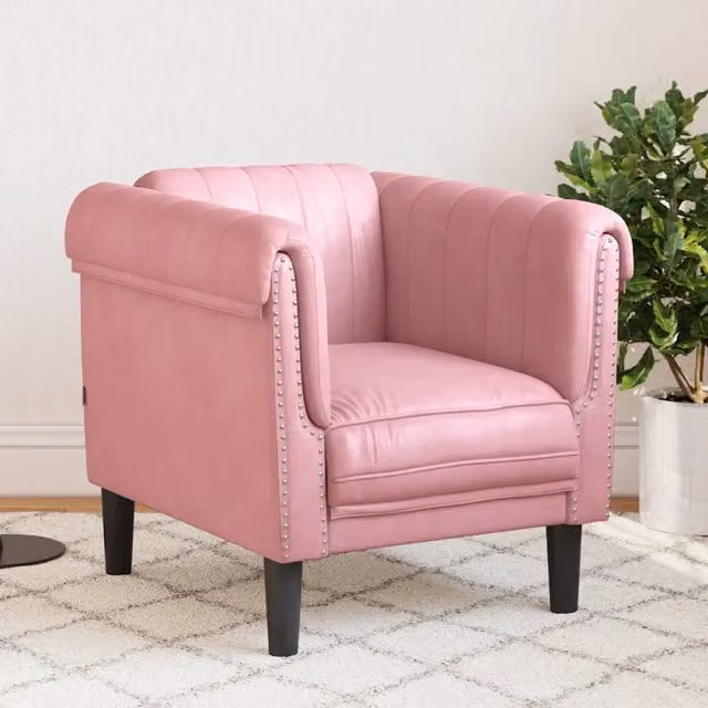 Poltrona moderna in velluto rosa vidaXL con struttura in legno massello e braccioli