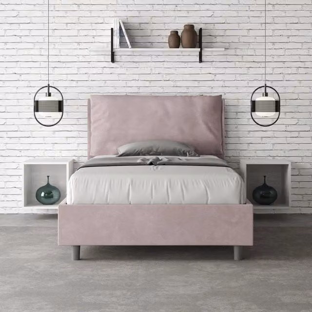 Letto una piazza e mezza contenitore Antea Large imbottito in microfibra colore glicine L 130 cm x P 190 cm