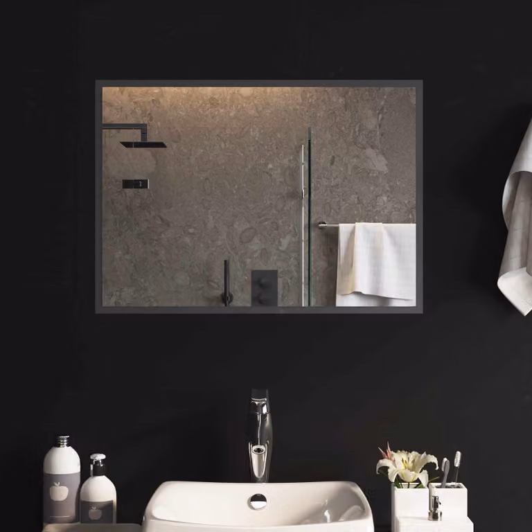 Specchio da bagno moderno vidaXL con luce LED in vetro temperato trasparente, L: 70 cm, H: 50 cm