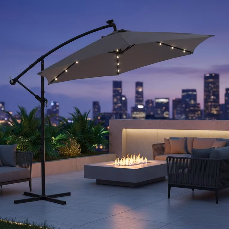 Ombrellone Ampel ⌀3,5M grigio con parasole a LED a manovella dispensatore di ombra solare da giardino