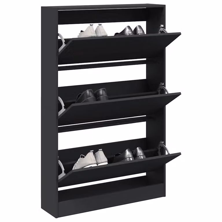 Scarpiera moderna vidaXL nera in legno con vani a ribalta da appendere al muro L: 80 cm, P: 21 cm, H: 125,5 cm