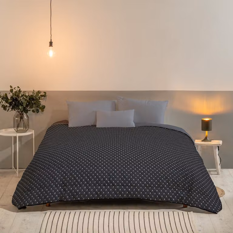 Piumone caldo, 220x240 cm, in poliestere, grigio, con stampa, per letto matrimoniale
