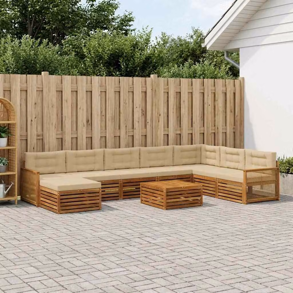 Set di divani da esterno vidaXL 9 pezzi in legno di acacia con cuscini, colore beige e marrone