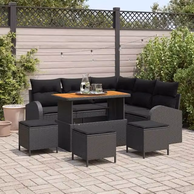 Set Divano da Giardino 9 pz Nero polyrattan 3362399